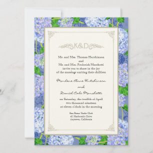 Blue Hydrangea Lace Floral Formal Elegant Weddings Invitation