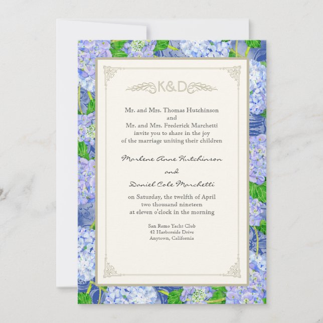 Blue Hydrangea Lace Floral Formal Elegant Weddings Invitation (Front)