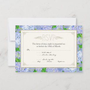 Blue Hydrangea Lace Floral Formal Elegant Weddings RSVP Card
