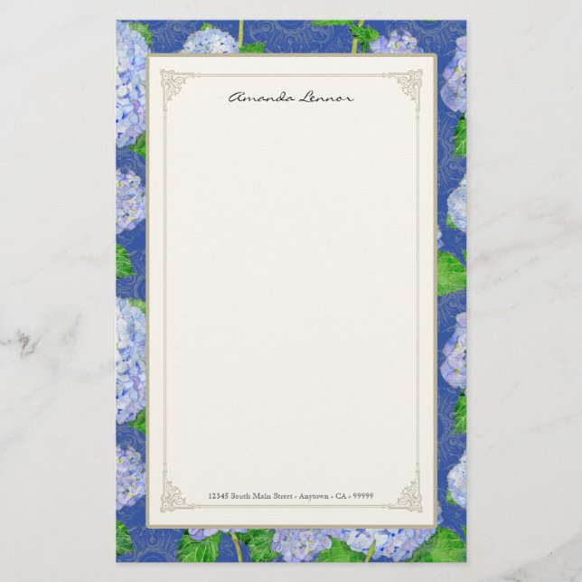 Blue Hydrangea Lace Floral Formal Elegant Weddings Stationery (Front)