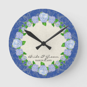 Blue Hydrangea Lace Floral Formal Wedding Gift Round Clock
