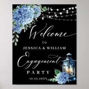 Blue Hydrangea Lantern Black Boho ENGAGEMENT PARTY Poster