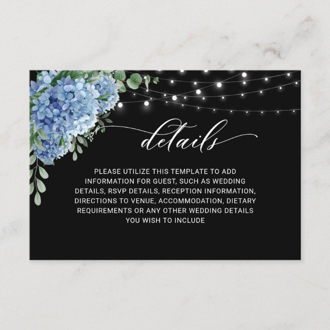 Blue Hydrangea Lantern Boho Wedding Enclosure Card (Front)