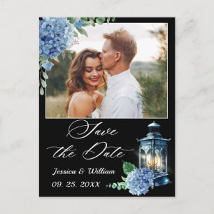 Blue Hydrangea Lantern PHOTO Wedding Save the Date Postcard