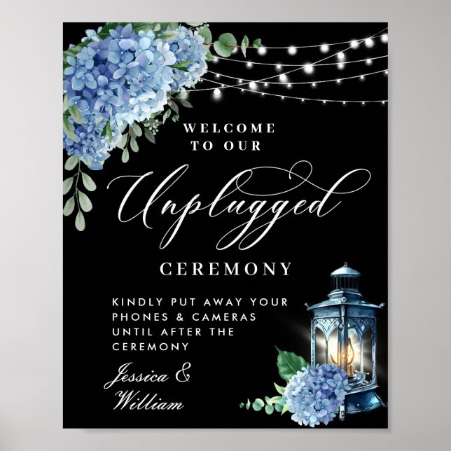 Blue Hydrangea Lantern Unplugged Wedding Ceremony Poster (Front)