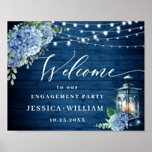 Blue Hydrangea Lantern Wood Boho ENGAGEMENT PARTY Poster