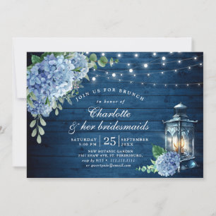 Blue Hydrangea Lantern Wood Bridal Shower Invitation