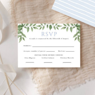 Blue Hydrangea Leaf Classic Wedding Reply RSVP Card