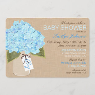 Blue Hydrangea Mason Jar Rustic Baby Shower Invitation