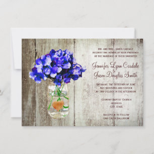 Blue Hydrangea Mason Jar Wedding Invitations