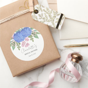 Blue Hydrangea Modern  Floral Bridal Shower Classic Round Sticker