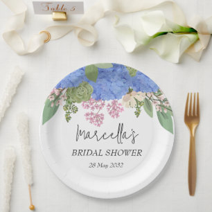 Blue Hydrangea Modern  Floral Bridal Shower Napkin Paper Plate