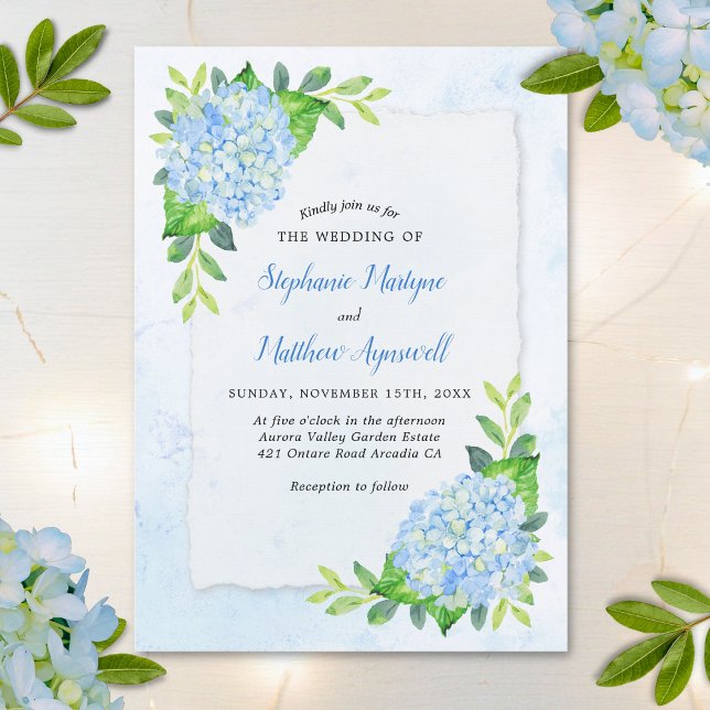 Blue Hydrangea Modern Watercolor Floral Wedding Invitation (Creator Uploaded)