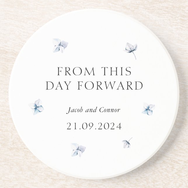 Blue Hydrangea Modern Wedding Favor Coasters (Front)