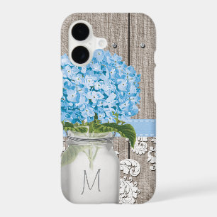 Blue Hydrangea Monogram Mason Jar