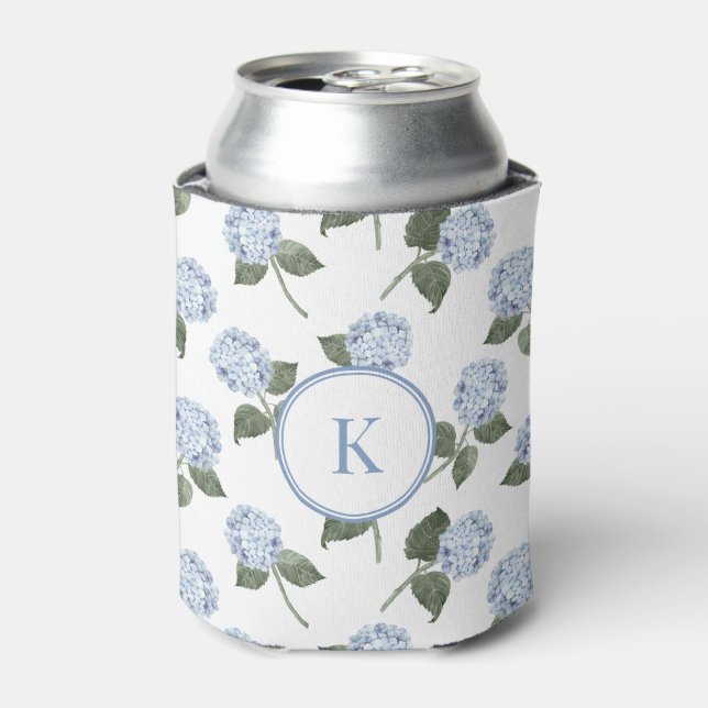 Blue Hydrangea Monogrammed  Can Cooler (Can Front)