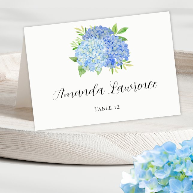 Blue Hydrangea Name & Table Number Place Card (Creator Uploaded)