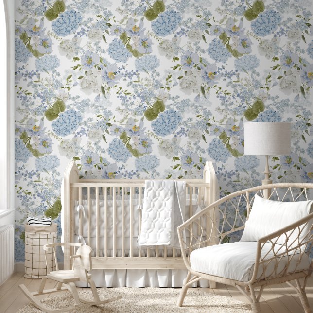 Blue Hydrangea Pattern Wallpaper (Kids)