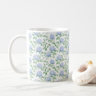 Blue Hydrangea Pattern Watercolor Floral Botanical Coffee Mug