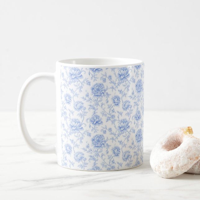 Blue Hydrangea Pattern Watercolor Floral Botanical Coffee Mug (With Donut)