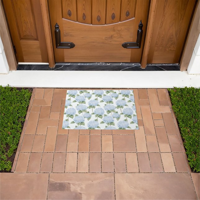 Blue Hydrangea Pattern Watercolor Floral Botanical Doormat (Outdoor)