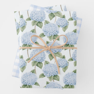 Blue Hydrangea Pattern Watercolor Floral Botanical Wrapping Paper Sheet