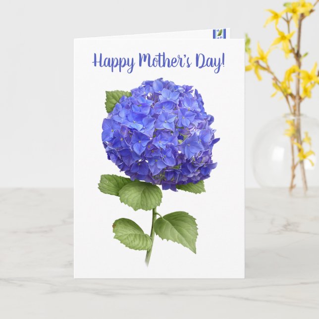 Blue Hydrangea Personalised Floral Mother's Day Card (Yellow Flower)