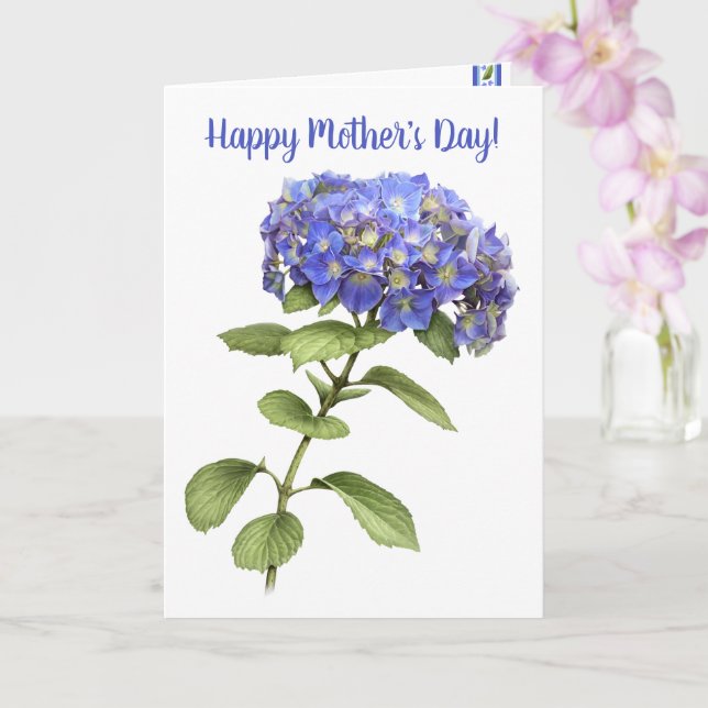 Blue Hydrangea Personalised Mother's Day Card (Orchid)