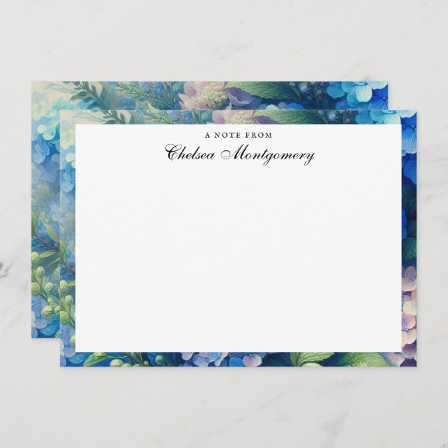 Blue Hydrangea Personalised Name Card (Front/Back)
