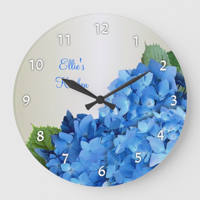 Blue Hydrangea Personalised Numbered Wall Clock (Front)
