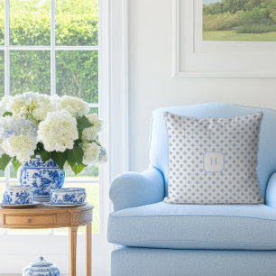 Blue Hydrangea Petal Monogram   Cushion