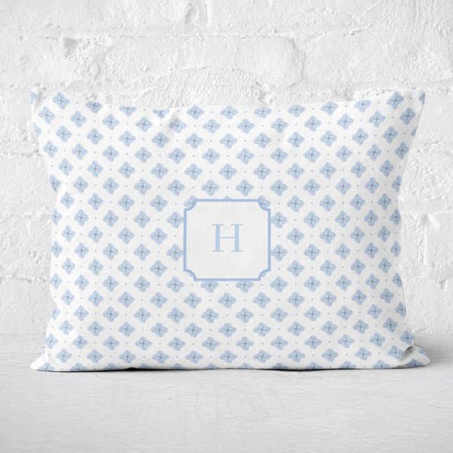 Blue Hydrangea Petal Monogram   Decorative Cushion (Hydrangea Petal Blue Monogram Lumbar Pillow)