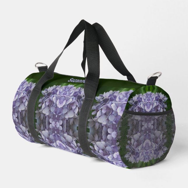 Blue Hydrangea Petals Abstract Personalised Duffle Bag (Right Corner)