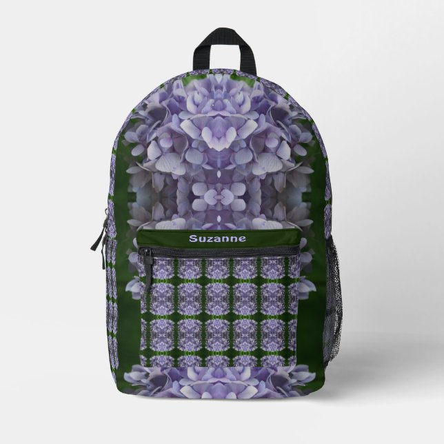 Blue Hydrangea Petals Abstract Personalised Printed Backpack (Front)