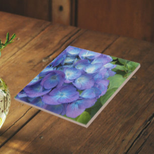 Blue Hydrangea Petals Floral Ceramic Tile