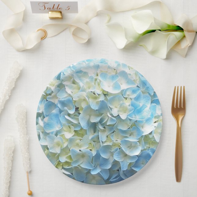 Blue Hydrangea Petals Floral Paper Plate (Wedding)