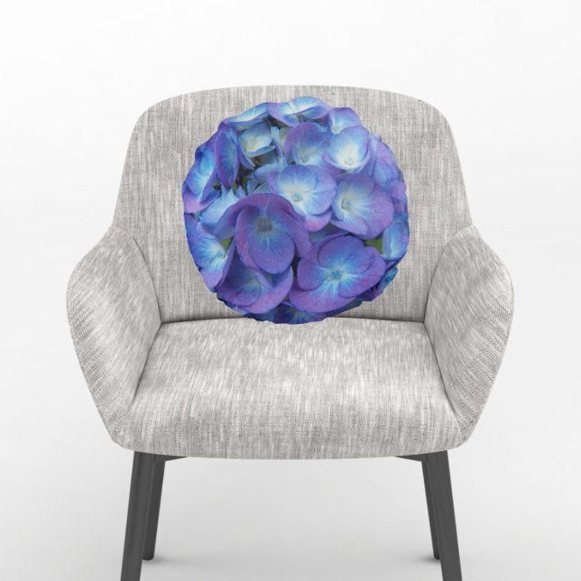 Blue Hydrangea Petals Floral Round Cushion (In Situ Chair)