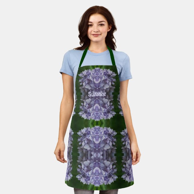 Blue Hydrangea Petals Pattern Personalised    Apron (Worn)