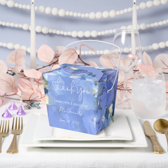 Blue Hydrangea Petals Wedding Personalised Names Favour Box (Wedding)