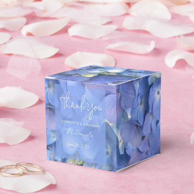 Blue Hydrangea Petals Wedding Personalised Names Favour Box (Wedding)