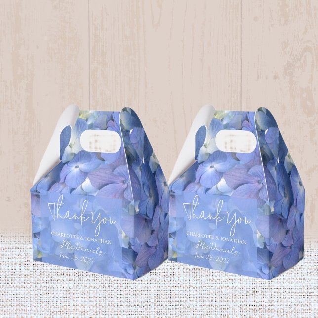 Blue Hydrangea Petals Wedding Personalised Names Favour Box (Creator Uploaded)