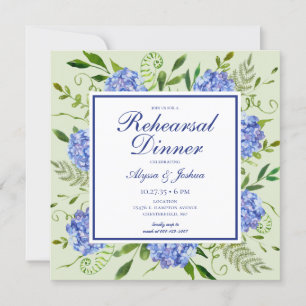 Blue Hydrangea Photo Rehearsal Dinner Invitation