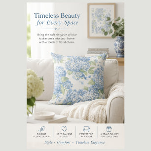 Blue Hydrangea Pillow Floral Home Decor