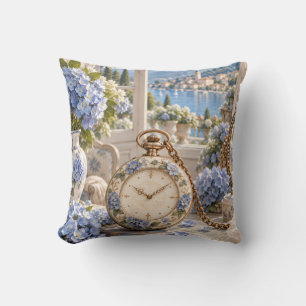 Blue Hydrangea Pocket Watch Porcelain Coastal Wind Cushion