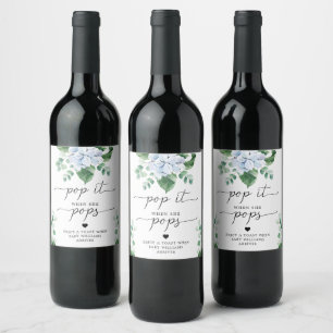 Blue Hydrangea Pop It When She Pops Favour Tag Wine Label
