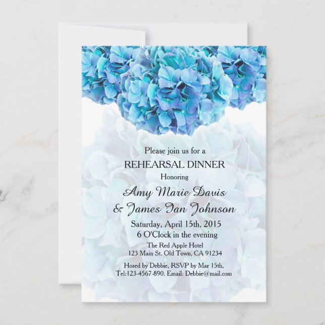 Blue hydrangea rehearsal dinner invite hydrangea3 (Front)