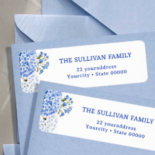Blue hydrangea return address label