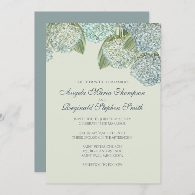 Blue Hydrangea/ Sage Green  Invitation (Front/Back)