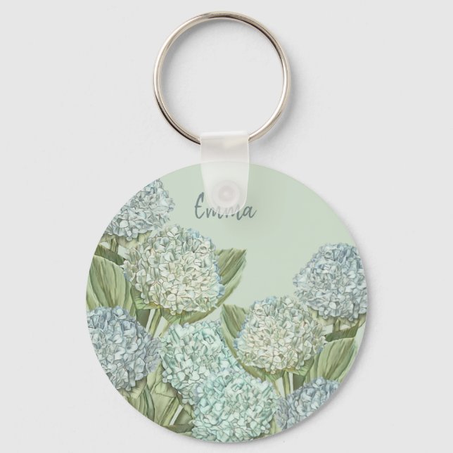 Blue Hydrangea/ Sage Green Key Ring (Front)