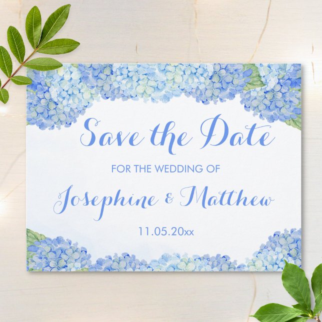 Blue Hydrangea Save the Date Announcement Postcard (Creator Uploaded)